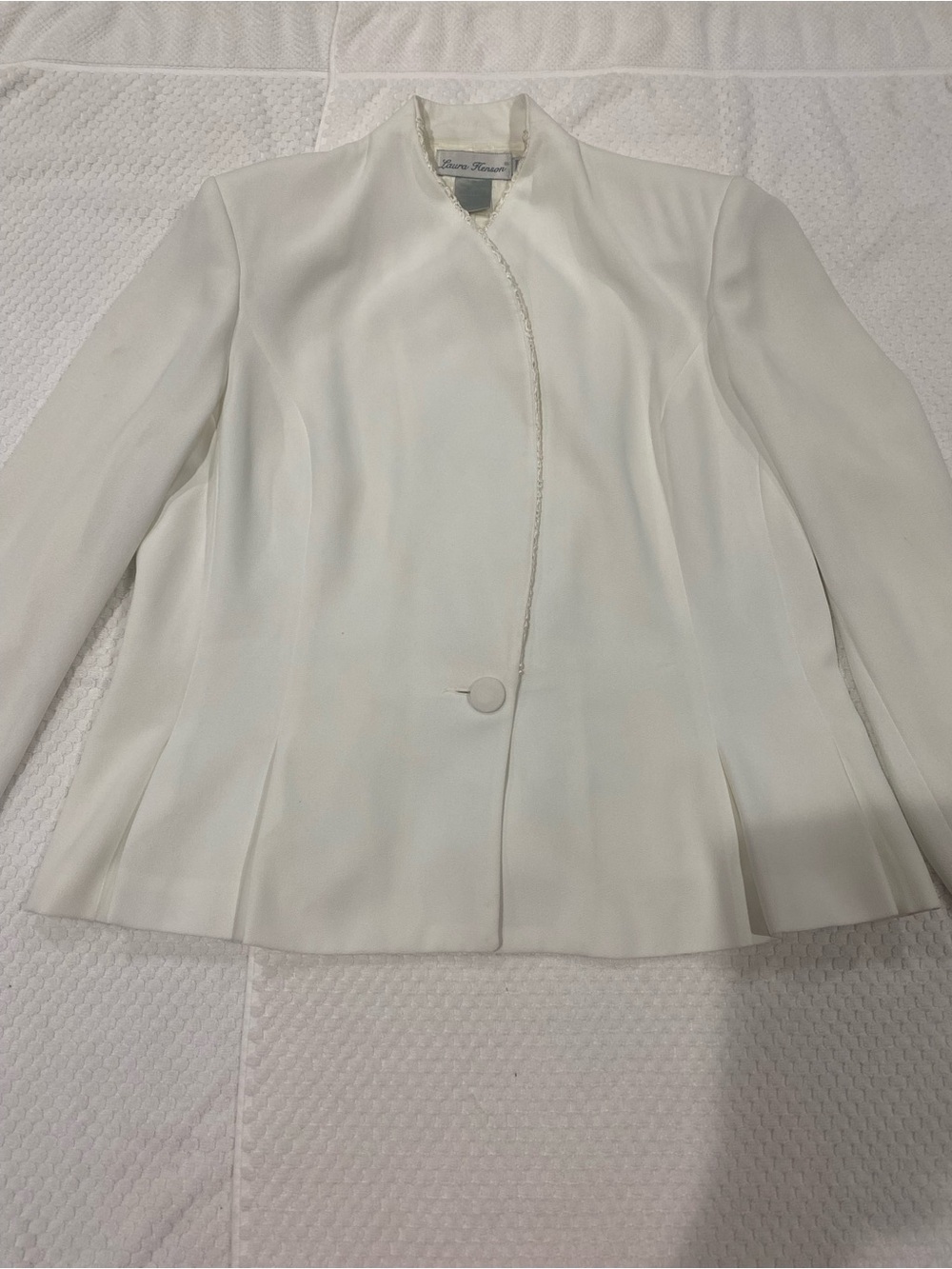 Ivory Satin-Trim Dress with Open Front Jacket Suit - Picture 7 of 16